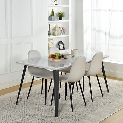 Maison Classique Dining Set Including Marble White Dining Table with Beige Dining Chairs, 5 Pieces  