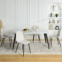 Maison Classique Dining Set Including Marble White Dining Table with Beige Dining Chairs, 5 Pieces  