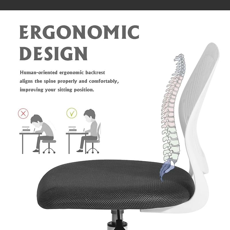 Chaise de bureau en maille  - Gris et blanc