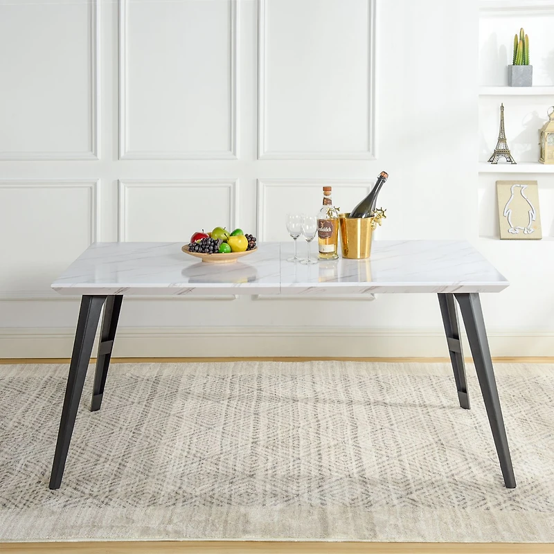 Maison Classique Dining Set Including Marble White Dining Table with Beige Dining Chairs, 5 Pieces  