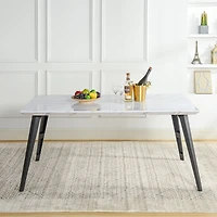 Maison Classique Dining Set Including Marble White Dining Table with Beige Dining Chairs, 5 Pieces  