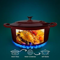 JS GOURMET Enamelled Cast Iron Round Cocotte Cherry Red 5.3L with Lid