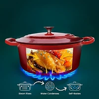 JS GOURMET Enamelled Cast Iron Round Cocotte Cherry Red 6.2L with Lid