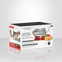 JS GOURMET Manual Pasta Machine in Red Stainless Steel