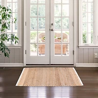 Hand Woven Eco Jute Rug - Edged Stripe, Black/Natural