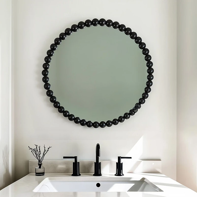Round Beaded Mirror - Black