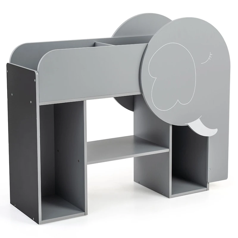 Montessori Bookshelf, Elephant Shape 3-Tier Toddler Toy Storage Organizer - Grey