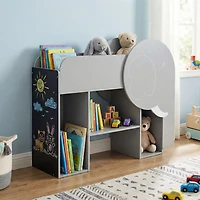 Montessori Bookshelf, Elephant Shape 3-Tier Toddler Toy Storage Organizer - Grey