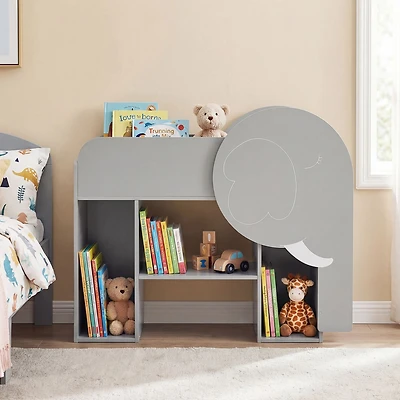 Montessori Bookshelf, Elephant Shape 3-Tier Toddler Toy Storage Organizer - Grey