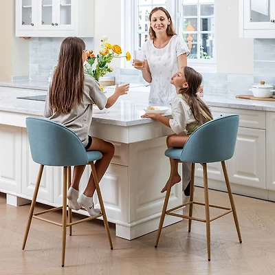 Set of 2 Blue Fabric Swivel Counter Barstools by Maison Classique