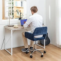 Dark Blue Fabric Office Chair Chrome Base by Maison Classique