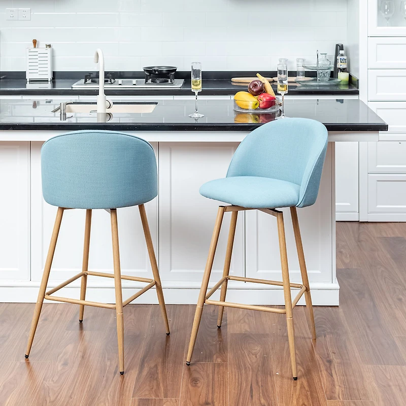 Set of 2 Blue Fabric Swivel Counter Barstools by Maison Classique