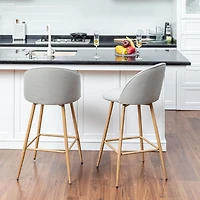 Set of 2 Grey Fabric Swivel Counter Barstools by Maison Classique