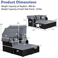 Patio Rattan Daybed, Retractable Canopy and Side Tables