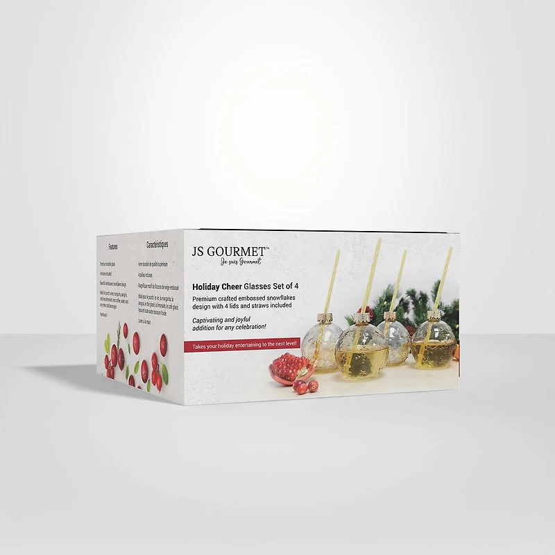 Holiday Cheer Set of 4 Glasses with Straw