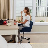 Dark Blue Fabric Office Chair Chrome Base by Maison Classique