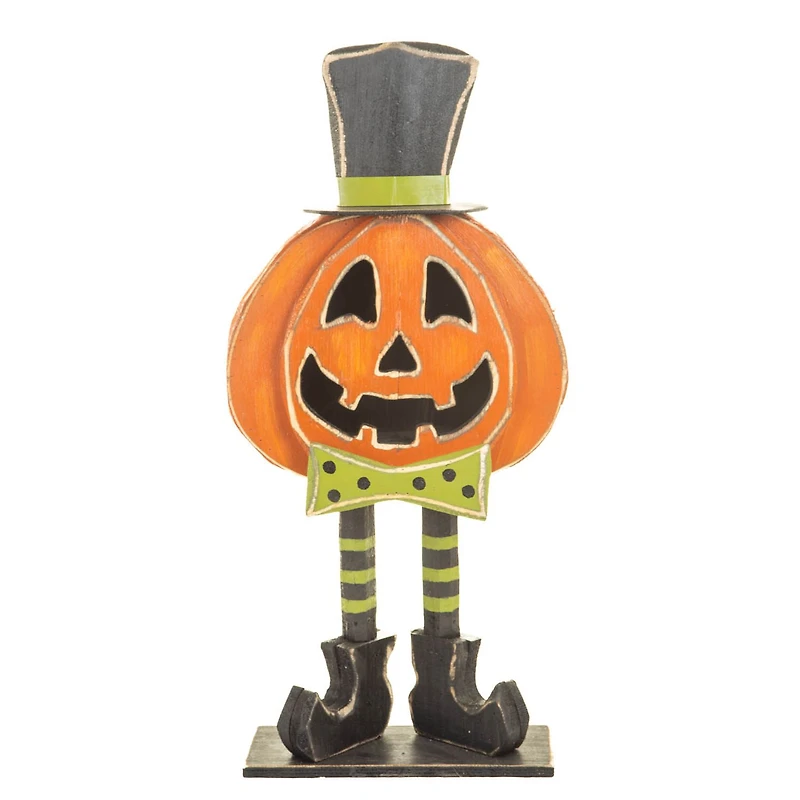 Smiling Orange and Black Wood Jack O' Lantern Standee