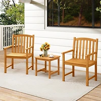 Solid Acacia Wood Patio Chairs Set of 2, Slatted Seat and Inclined Backrest for Porch