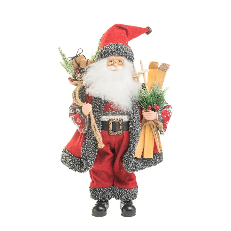Red and grey Knitted Nordic Santa Figurine with Gift Sack