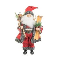 Red and grey Knitted Nordic Santa Figurine with Gift Sack