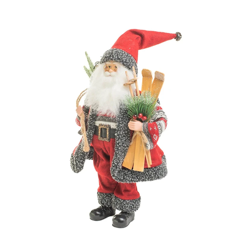 Red and grey Knitted Nordic Santa Figurine with Gift Sack