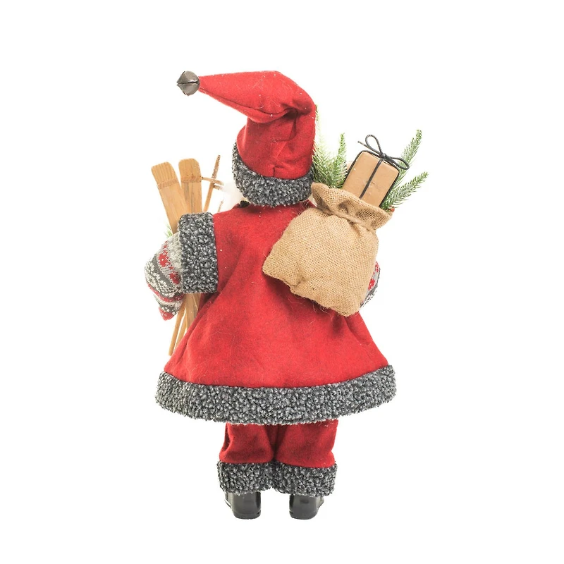 Red and grey Knitted Nordic Santa Figurine with Gift Sack