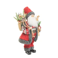 Red and grey Knitted Nordic Santa Figurine with Gift Sack