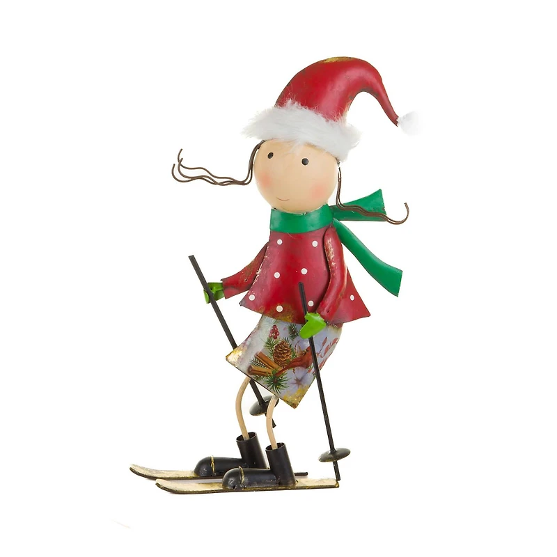 Red and Green Metal Skiing Table Piece For Her