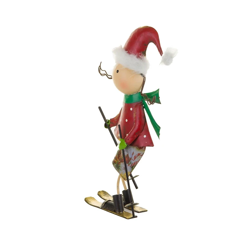 Red and Green Metal Skiing Table Piece For Her