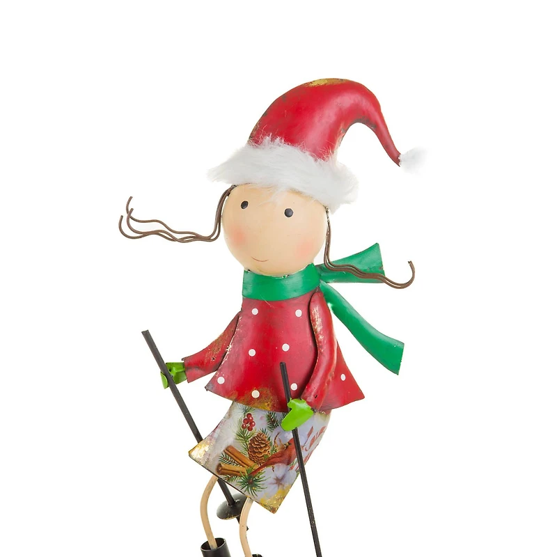 Red and Green Metal Skiing Table Piece For Her