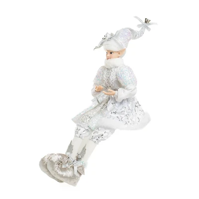 Sitting Sequin Platinum Polyester Smug Elf Doll with Star Coat
