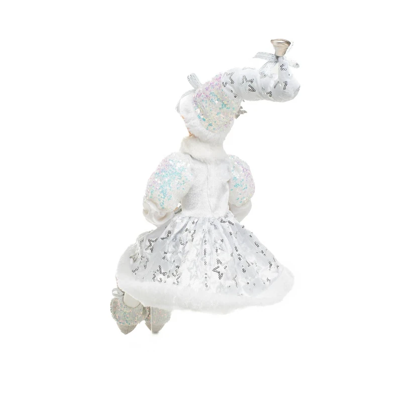 Sitting Sequin Platinum Polyester Smug Elf Doll with Star Coat