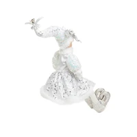 Sitting Sequin Platinum Polyester Smug Elf Doll with Star Coat