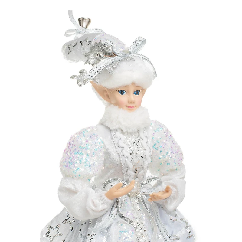 Sitting Sequin Platinum Polyester Smug Elf Doll with Star Coat