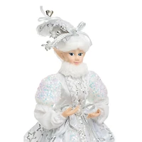Sitting Sequin Platinum Polyester Smug Elf Doll with Star Coat