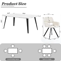 Marble Finish Dining Set with Beige Swivel Chairs, Set of 7