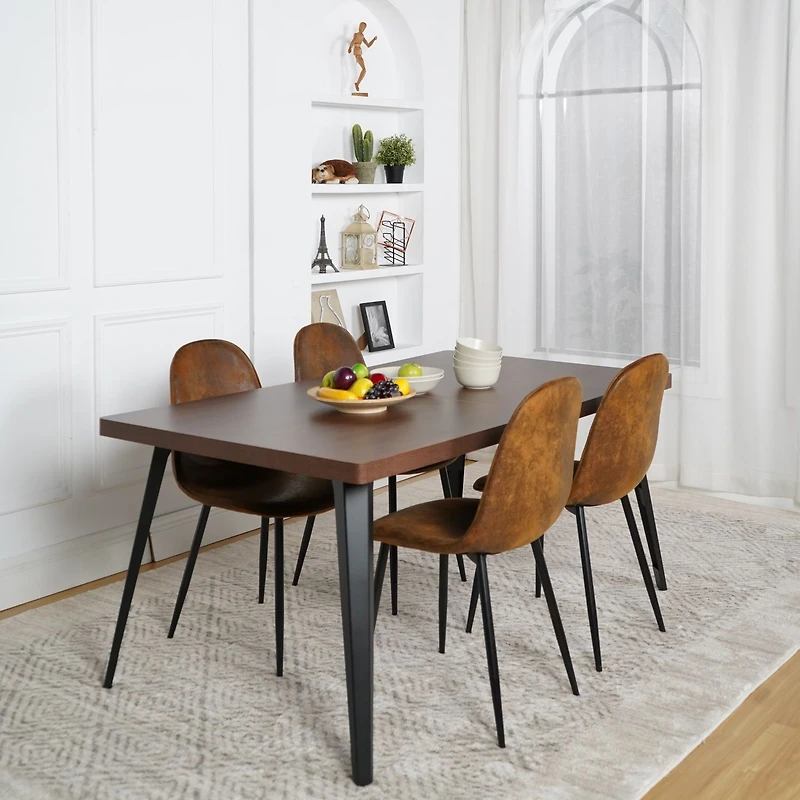 5-Piece Dining Set Brown Dining Table with Suede Brown Dining Chairs by Maison Classique