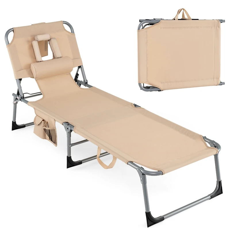 Tanning Chair, Face Arm Holes Folding Chair - Beige