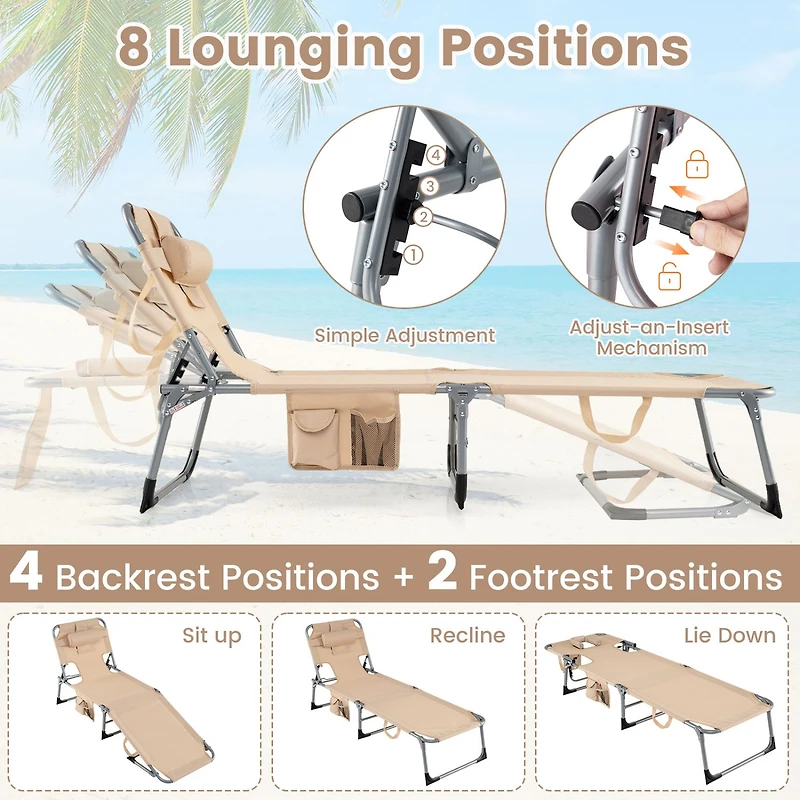 Tanning Chair, Face Arm Holes Folding Chair - Beige