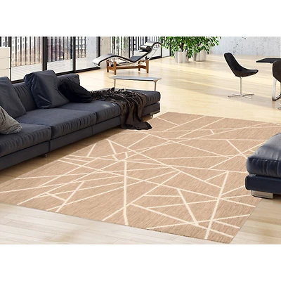 Rattan Look Abstract Taupe-Champagne Rug