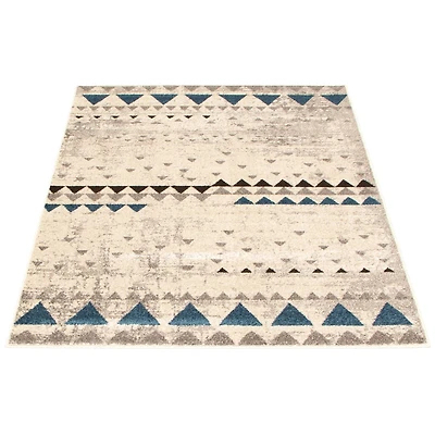 Modern Afghan Ivory/Blue Rug