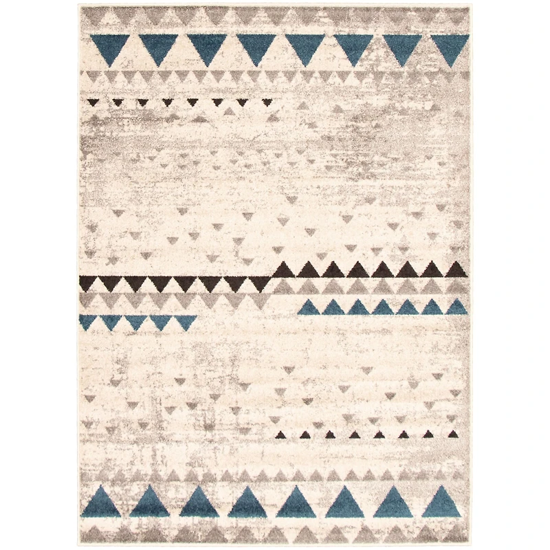 Modern Afghan Ivory/Blue Rug