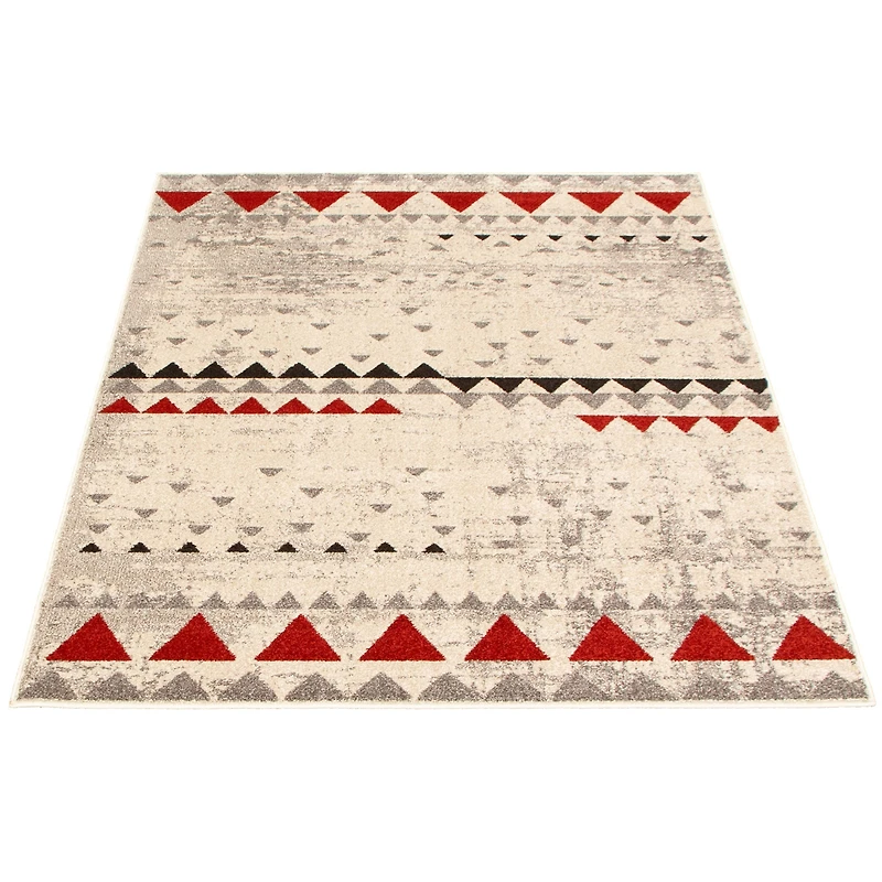 Modern Afghan Ivory/Red Rug