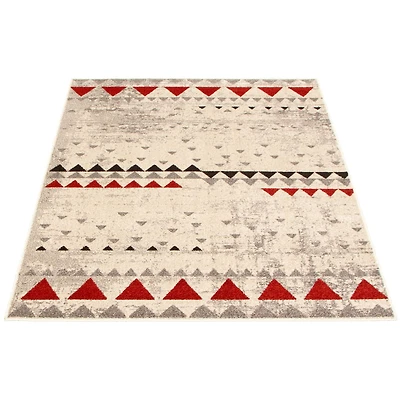 Modern Afghan Ivory/Red Rug