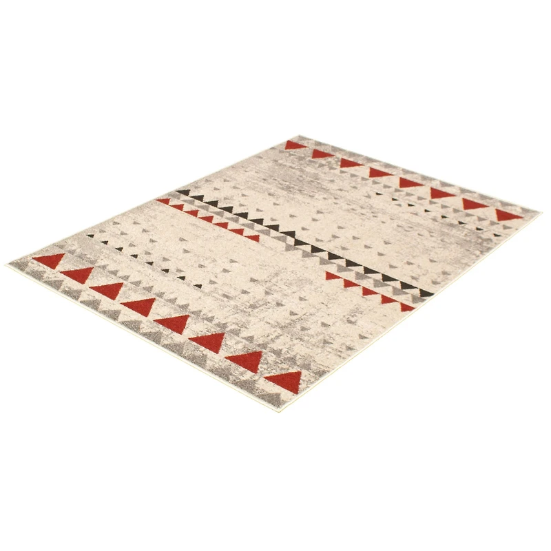 Modern Afghan Ivory/Red Rug