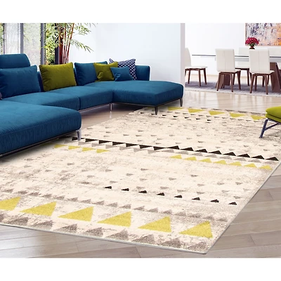 Modern Afghan Ivory/Green Rug