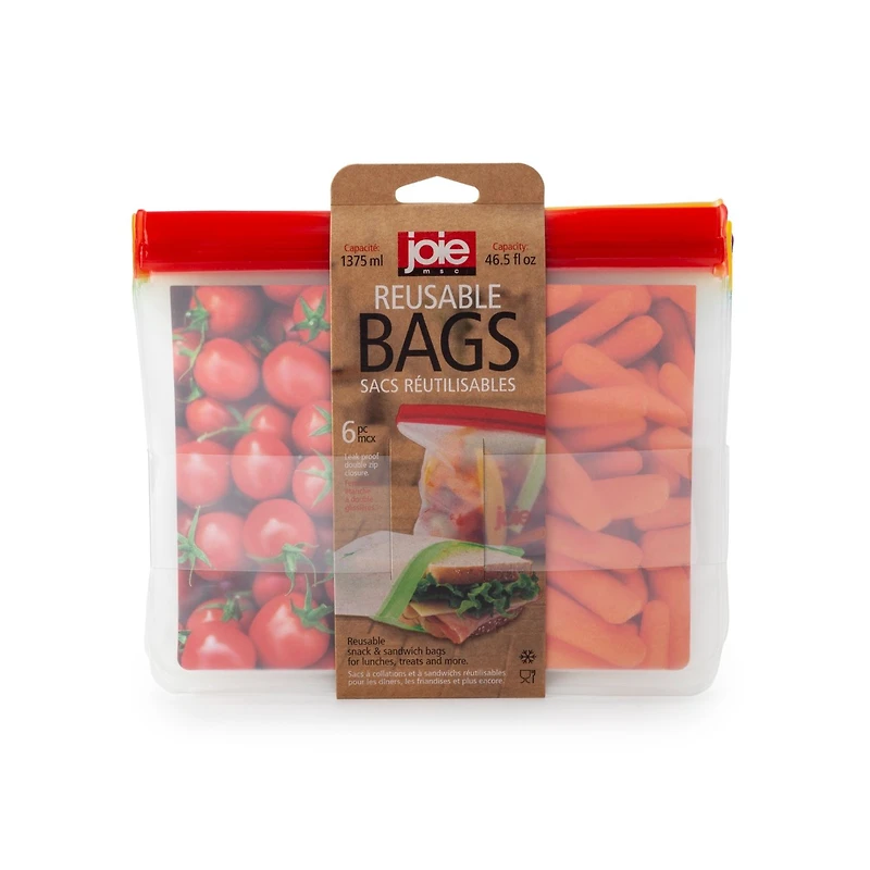 Sac réutilisables PEVA arc-en-ciel - 6 sacs 46.5 oz coleurs assorties
