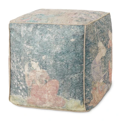 Loloi Owen Blue and Multi Pouf