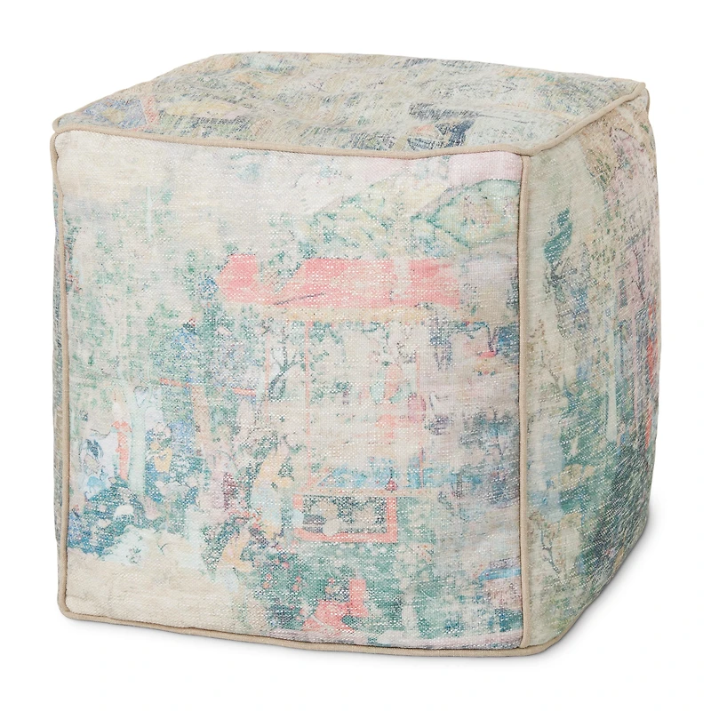 Loloi Leo Blue and Multi Pouf