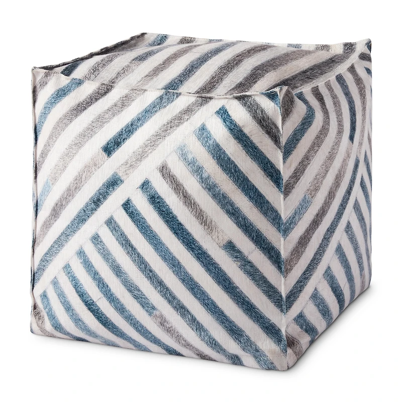 Loloi Nolan Ivory and Blue Pouf